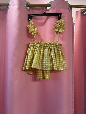 Yellow Gingham Ruffle Crop Top- size medium